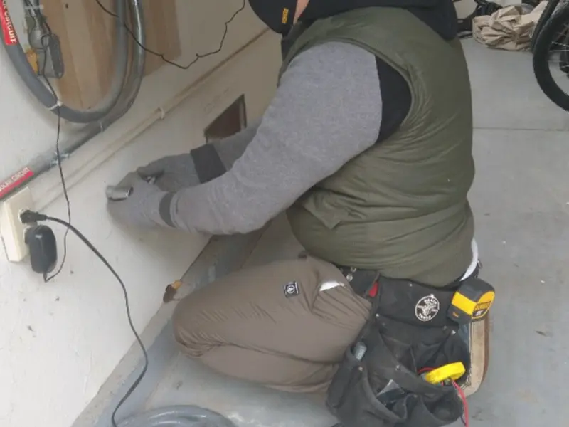 Electrician performing outlet wiring in a Sugarmill Woods garage
